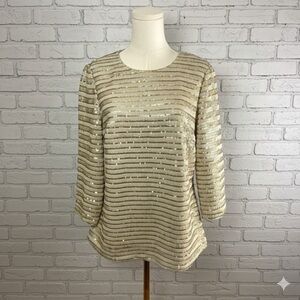 Boden Gold and White Sequin Blouse